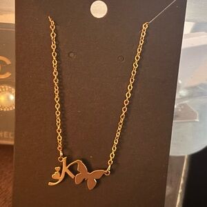 Gold Butterfly Initial Necklace